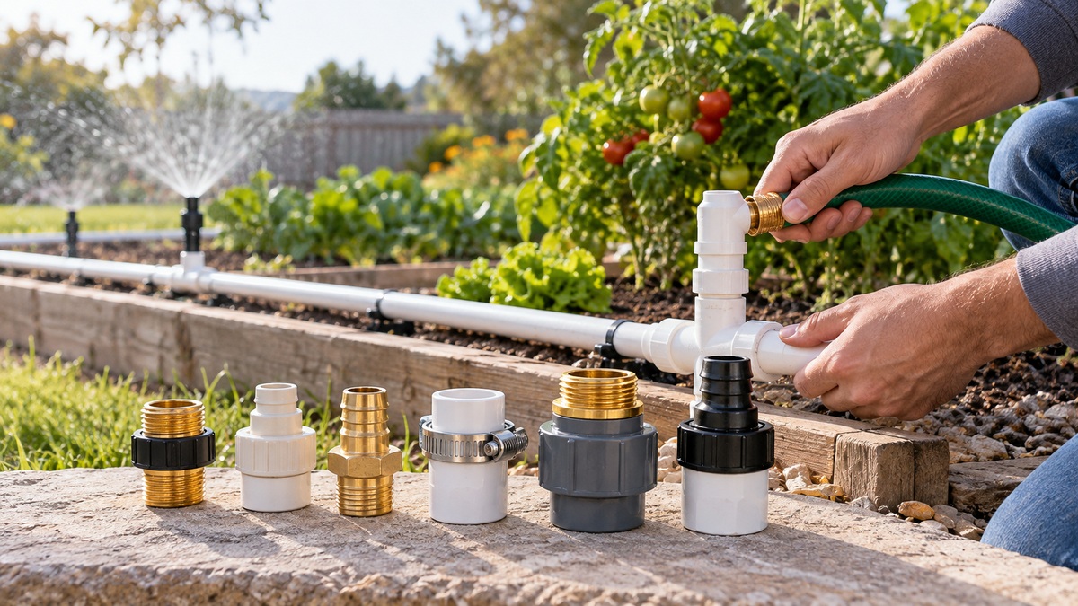 A clear outdoor scene showing the compared connecting a hose to pvc pipe options beside the setup they are meant to serve.