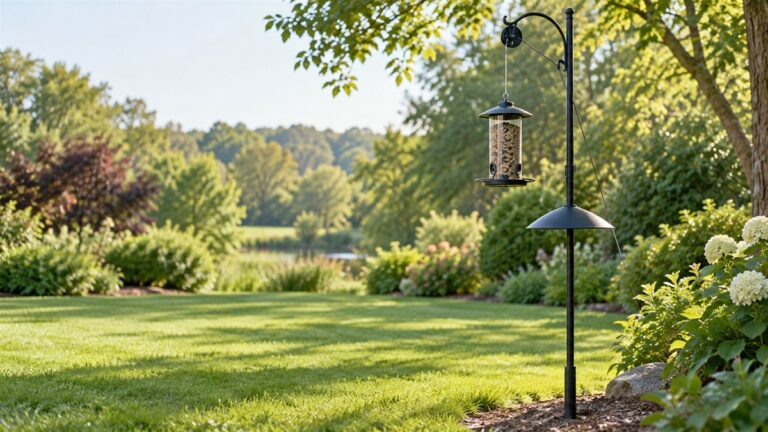 Bird feeder pole with pulley