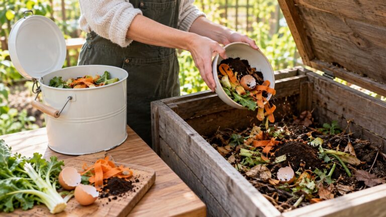 Vegetable scraps coffee grounds and eggshells for compost