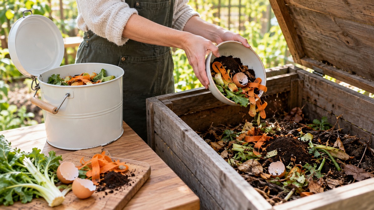 Vegetable scraps coffee grounds and eggshells for compost