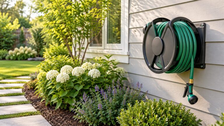 Hose reel that attaches to house