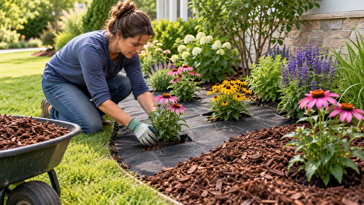 Planting a Flower Bed With Weed Barrier