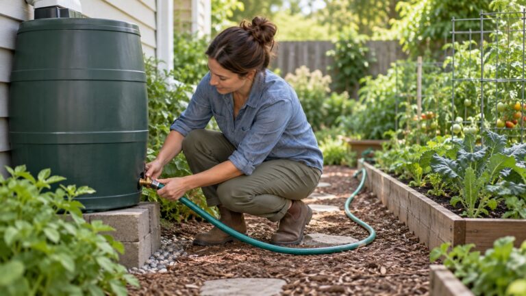 Connecting a garden hose to the spigot of a rain barrel