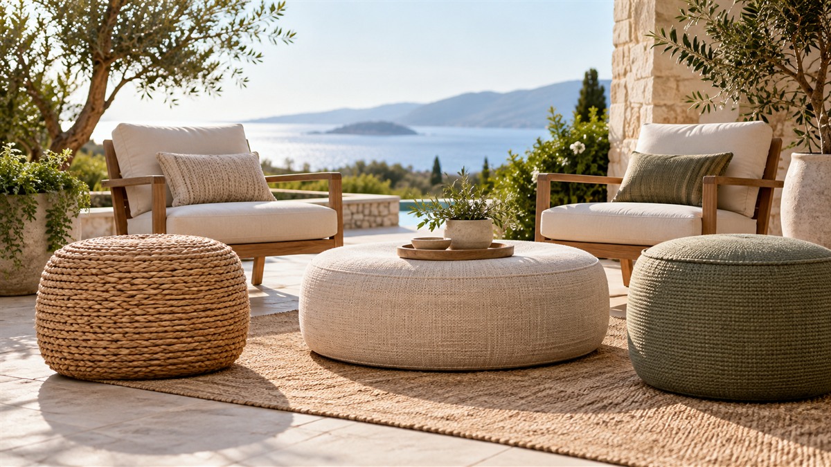 Outdoor poufs and ottomans