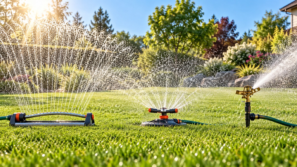 Lawn sprinklers producing different watering patterns