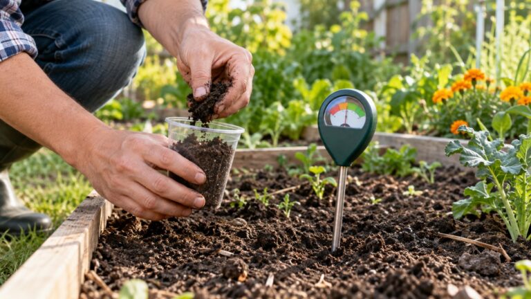 Testing garden soil pH with a simple soil probe